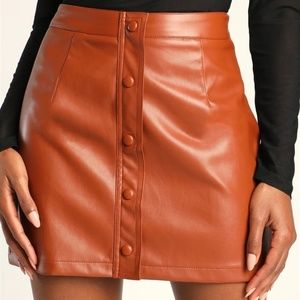 NWT Most Fab Brown Vegan Leather Button-Front Mini Skirt